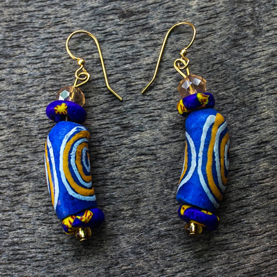Recycled glass bead dangle earrings, 'Megavon' - Recycled Glass Bead Dangle Earrings