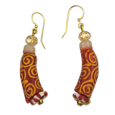 Recycled glass bead dangle earrings, 'Curvy' - Recycled Glass Bead Dangle Earrings
