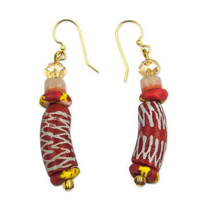 Recycled glass bead earrings, 'Firecracker' - Handcrafted Recycled Glass Beaded Dangle Earrings
