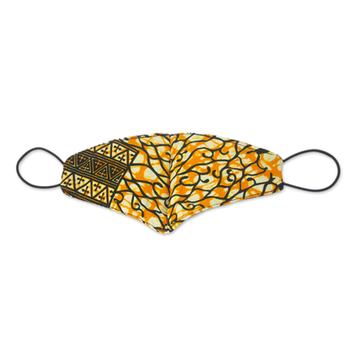 Cotton face mask, 'Life I' - Yellow and Black Print Washable Cotton Face Mask