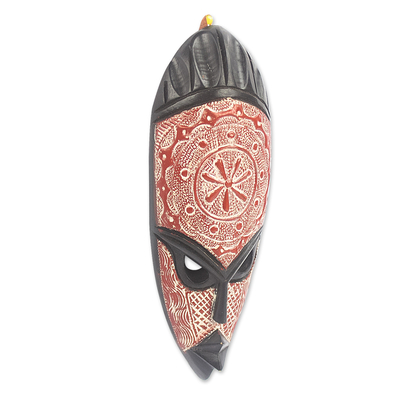 African wood mask, 'Twibleoo in Red' - Sese Wood and Aluminum Plate African Mask