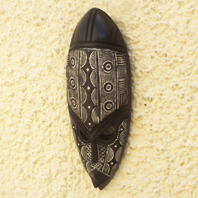 African wood mask, 'Twibleoo in Black' - African Sese Wood Mask