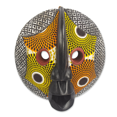 Máscara de madera africana, 'Nsubra' - Máscara embellecida de tela de madera africana Sese