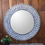 Wood wall mirror, 'Graceful Reflection in Blue' (22 inch) - Round Sese Wood Mirror Triangle Motif (22 Inch)
