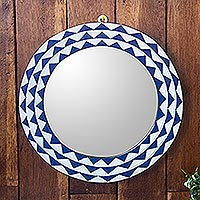 Wood wall mirror, Graceful Reflection in Blue (15 inch)