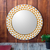 Wood wall mirror, 'Graceful Reflection in Yellow' (16 inch) - Round Sese Wood Mirror Triangle Motif 16 Inch