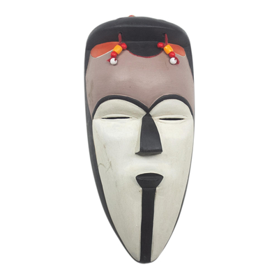 Afrikanische Holzmaske, 'Mitsogo' - handgeschnitzte afrikanische Sese-Holzperlenmaske