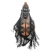 Wood and raffia mask, 'Pende Culture' - Bearded Wood Mask in Western Pende Style