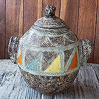 Decorative ceramic pot, 'Elephant for You' - Decorative Elephant-Motif Ceramic Pot