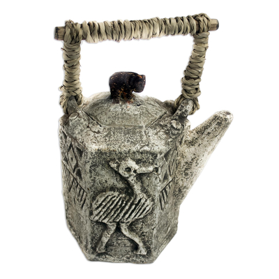 Ceramic decorative teapot, 'Bird' - Handmade Ceramic Flamingo Teapot from Africa