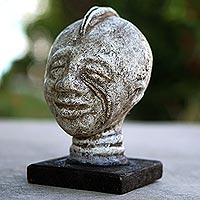 Ceramic sculpture, 'Tribal Mark I' - Ceramic Tribal Mark Sculpture with Base