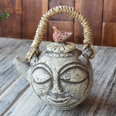Decorative ceramic teapot, 'Smiling III' - Handmade Decorative Ceramic Bird Teapot from Africa