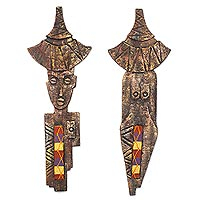 Fiberglass wall decor, 'African Heritage III' (pair, 2020) - West African Wall Decor Man Woman Kente Cloth (Pair)