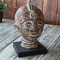 Escultura de cerámica, 'La Gran Cabeza' - Escultura de cerámica artesanal de África