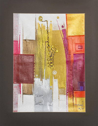 Abstract Original Painting with Saxophone