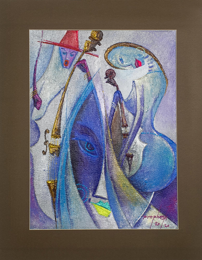 'Passionate Tunes' - Music-Themed Cubist Acrylic Painting