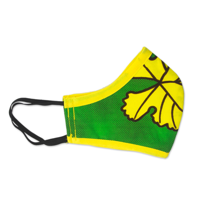 Gesichtsmaske aus Baumwolle - Gelbe und grüne Gesichtsmaske mit elastischen Ohrschlaufen