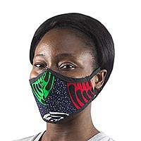 Cotton face mask, 'Fine Design' - Multicolored Reusable Cotton Face Mask with Ear Loops