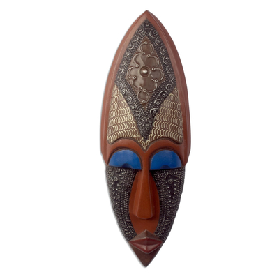 Máscara africana de madera y aluminio - Máscara africana de madera y metal hecha a mano
