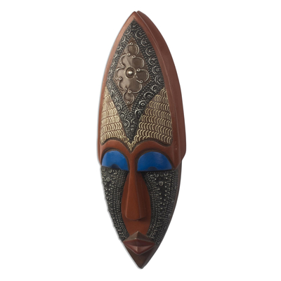 Afrikanische Maske aus Holz und Aluminium - Handgefertigte afrikanische Maske aus Holz und Metall