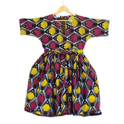 Cotton short-sleeved dress, 'Good Woman Reprise' - Knee Length Short Sleeved Cotton Dress from Ghana