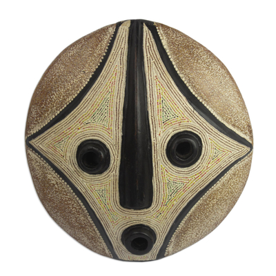 African wood mask, 'Bat' - Hand Made African Sese Wood Round Mask