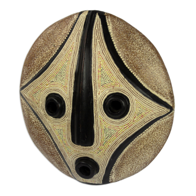 Afrikanische Holzmaske - Handgefertigte runde Maske aus afrikanischem Sese-Holz
