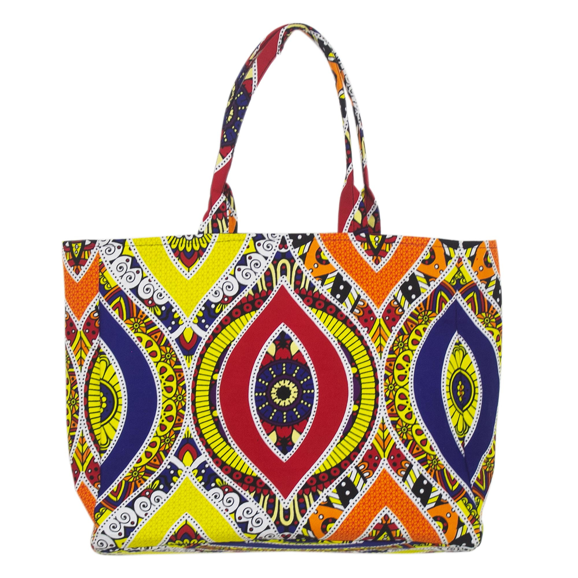 Ghanaian Primary Colored Cotton Tote Bag - Primary Flowers | NOVICA