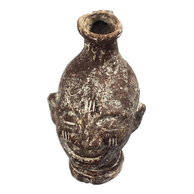 Ceramic sculpture, 'Jug Head II' - Hand Made Ceramic Sculpture from Africa