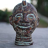 Ceramic sculpture, 'Tribal Head' - Artisan Crafted Ceramic Sculpture