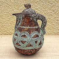 Ceramic decorative pot, 'Elephant Topper' - Handmade Elephant-Themed Decorative Ceramic Pot from Africa