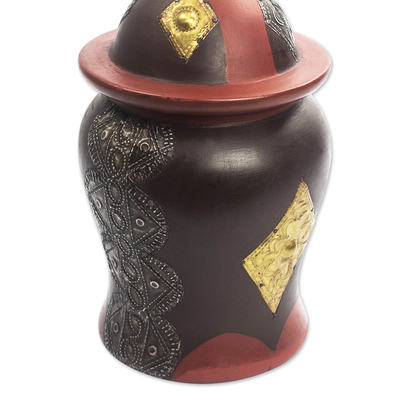 Wood decorative jar, 'Fine and Dandy' - Handmade Sese Wood Decorative Jar from Africa