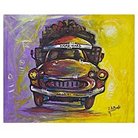 'Trabaja duro' - Pintura acrílica de automóviles sobre lienzo