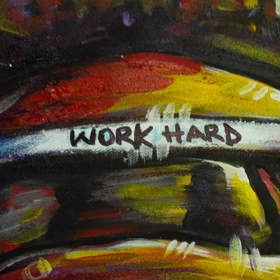 'Work Hard' - Pintura acrílica de automóvil sobre lienzo