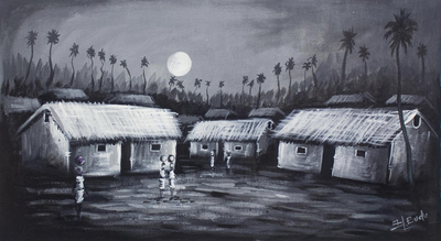 Monochrome Painting of Ghanaian Village