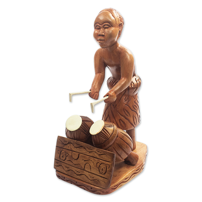 Drummer Hand Carved Mahogany Sculpture