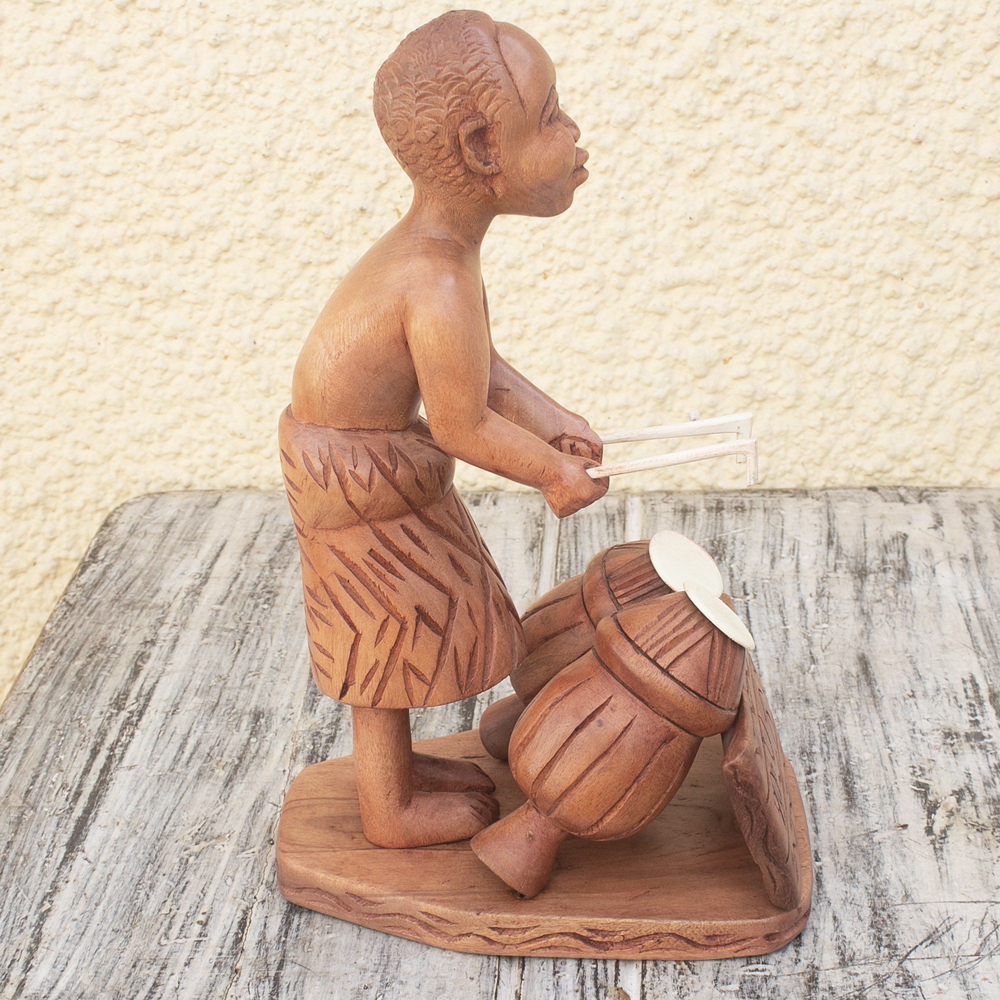 Drummer Hand Carved Mahogany Sculpture Drummer Boy NOVICA