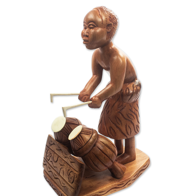 Escultura de madera - Escultura de caoba tallada a mano de baterista