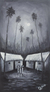 'Village Escape III' - Black and White Ghana Village Painting thumbail