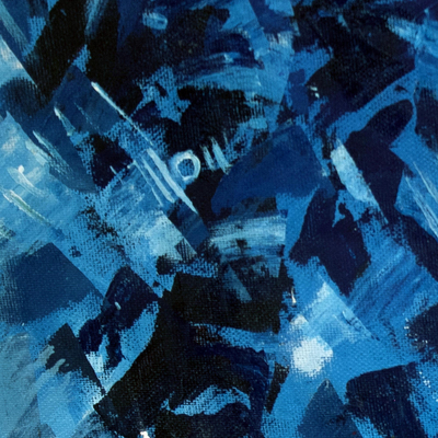 'Gathering in Blue' - Abstract Blue Painting from Ghana