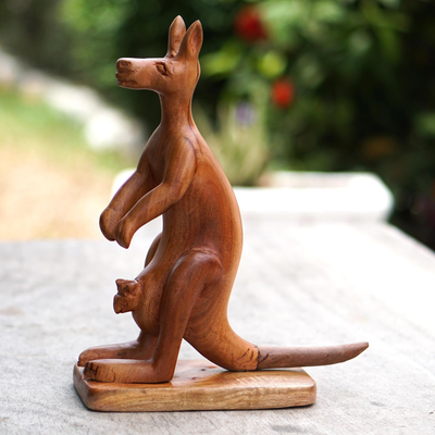 Mahogany wood sculpture, 'Bouncing Kangaroo' - Hand Made Mahogany Wood Kangaroo Sculpture