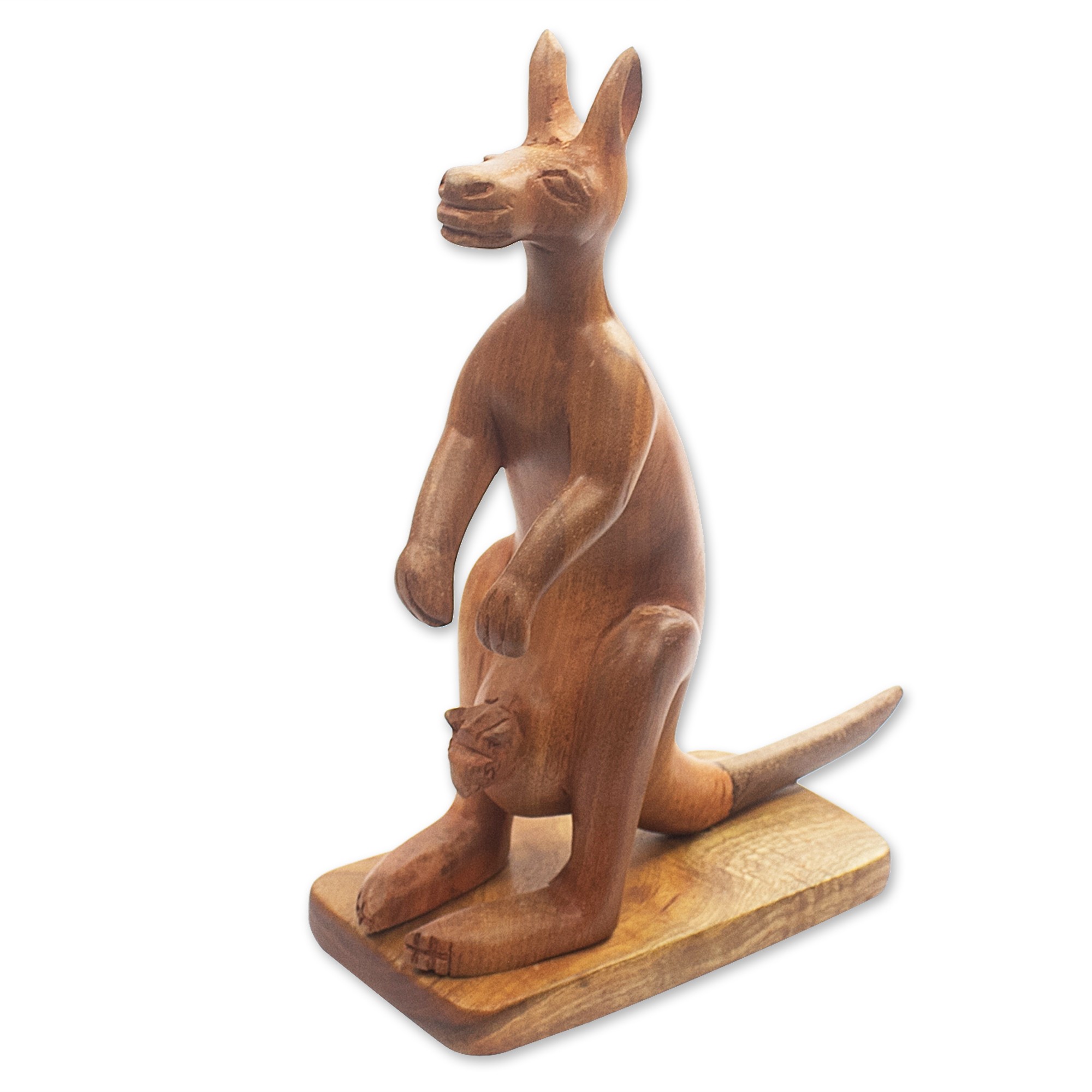 Hand Made Mahogany Wood Kangaroo Sculpture Bouncing Kangaroo NOVICA