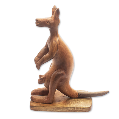 Escultura de madera de caoba - Escultura de canguro de madera de caoba hecha a mano