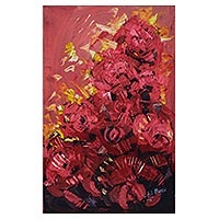 'Floral roja' - Pintura floral abstracta del artista ghanés