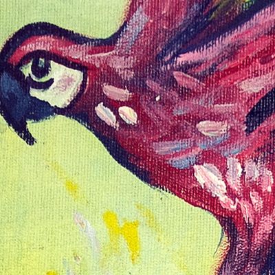 'Bunter Vogel im Weltraum' - Papageienmalerei in Acryl auf Leinwand