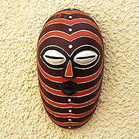 African wood mask, 'Songye' - Striped African Sese Wood Mask from West Africa