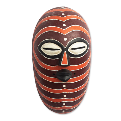 Afrikanische Holzmaske, 'Songye' - Gestreifte afrikanische Sese-Holzmaske aus Westafrika