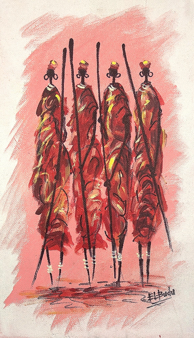 'Maasai Hunters' - Acrylic on Canvas Painting of Maasai Hunters