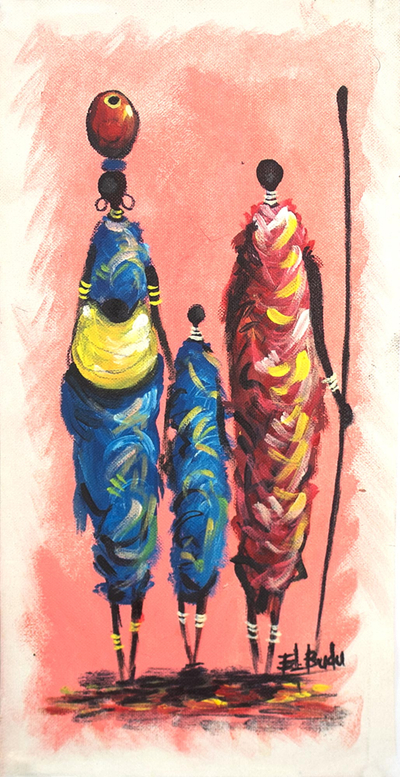 Massai-Familie‘. - Original-Acryl-Gemälde von Masai-Familie