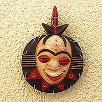 African wood mask, 'Bundu Style' - Sese Wood and Recycled Glass Bead Mask